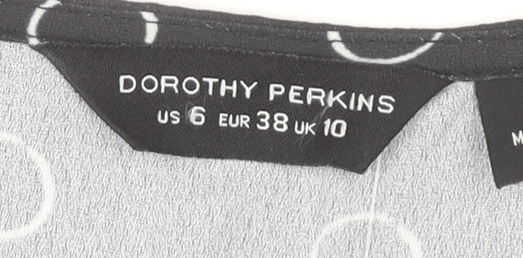 Dorothy Perkins Black Polka Dot Wrap Dress - Size 10