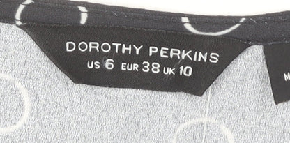 Dorothy Perkins Black Polka Dot Wrap Dress - Size 10