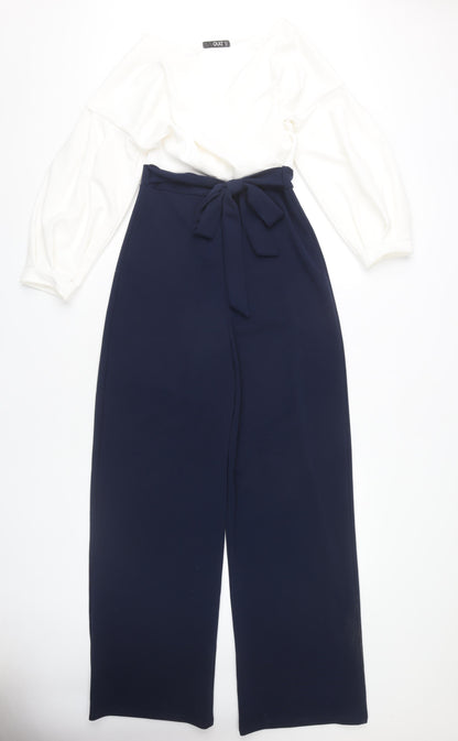 Quiz Women's White and Blue Jumpsuit, Size 12, Belted Style