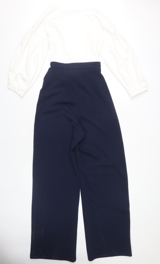 Quiz Women's White and Blue Jumpsuit, Size 12, Belted Style