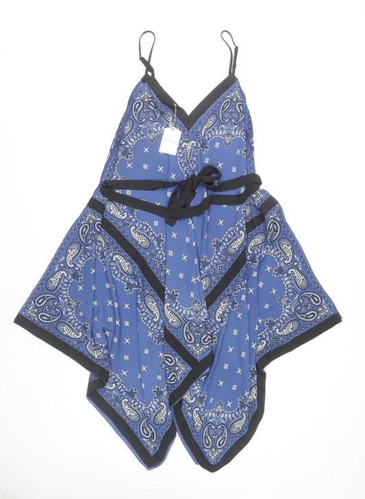 Oasis Women's Blue Paisley V-Neck Sleeveless Dress