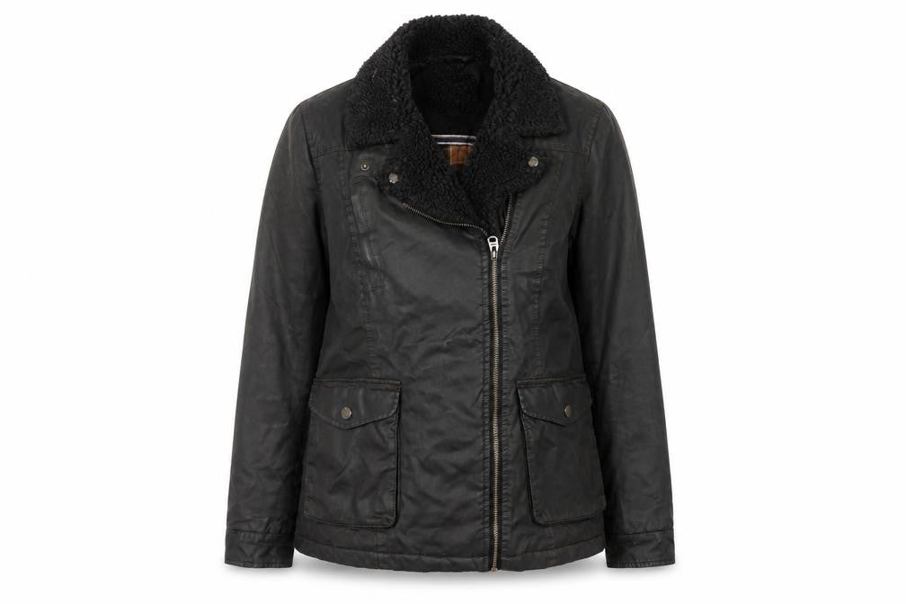 Womens UK Size 10 FatFace Black Biker Coat