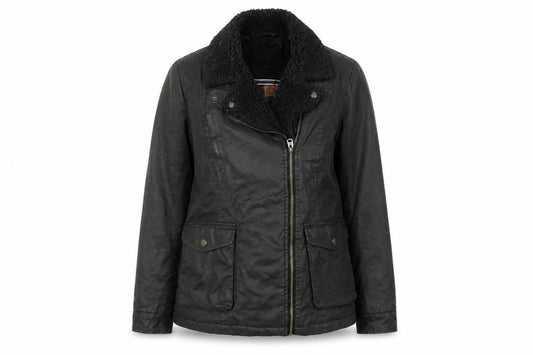 Womens UK Size 10 FatFace Black Biker Coat