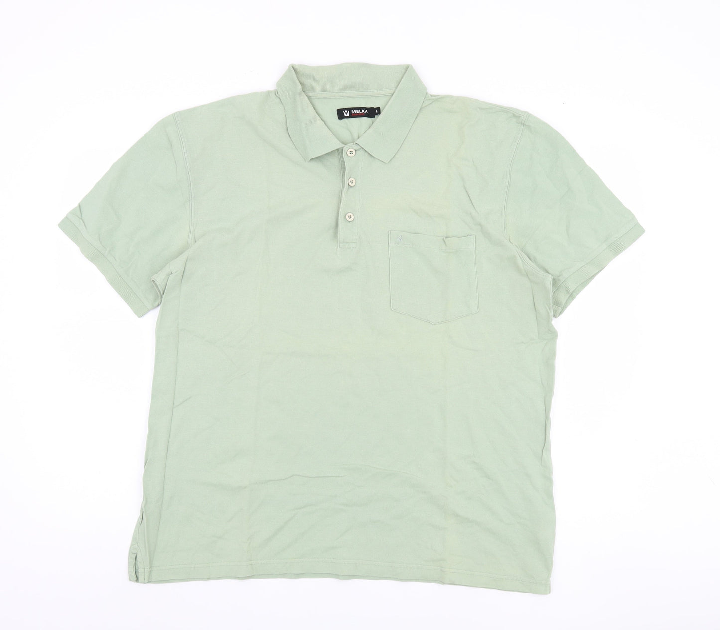 Melka Men's Green Polo, Size L, Casual Short Sleeve