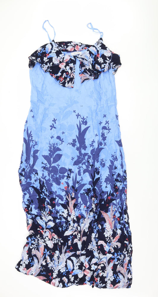 Marks and Spencer Women's Blue Floral Dress, Size 18