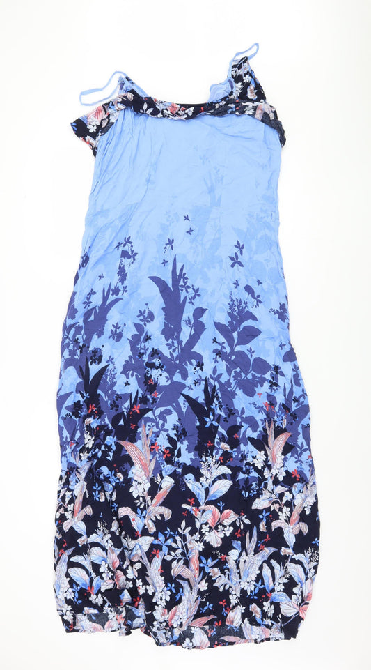 Marks and Spencer Women's Blue Floral Dress, Size 18