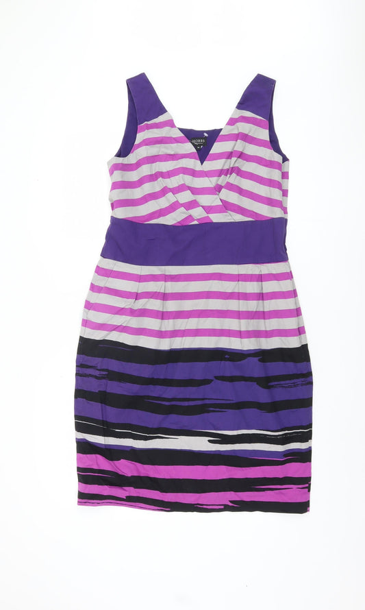 Hobbs Women's Purple Pink Striped Sheath Dress Size 14