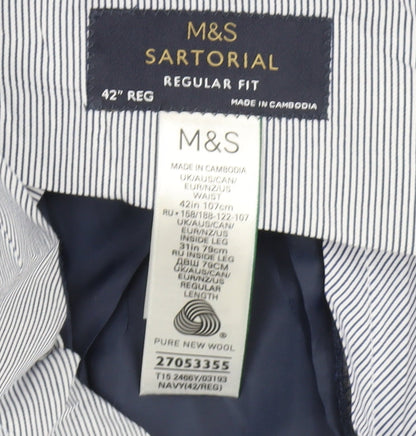 Unisex Adultss UK Size 42 Marks and Spencer Regular Fit Dress Pants Blue Trouser