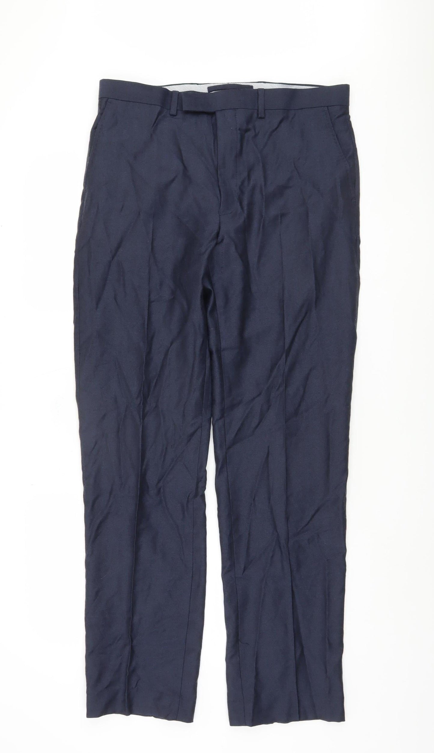 Marks and Spencer Men's Blue Regular Fit Wool Trousers