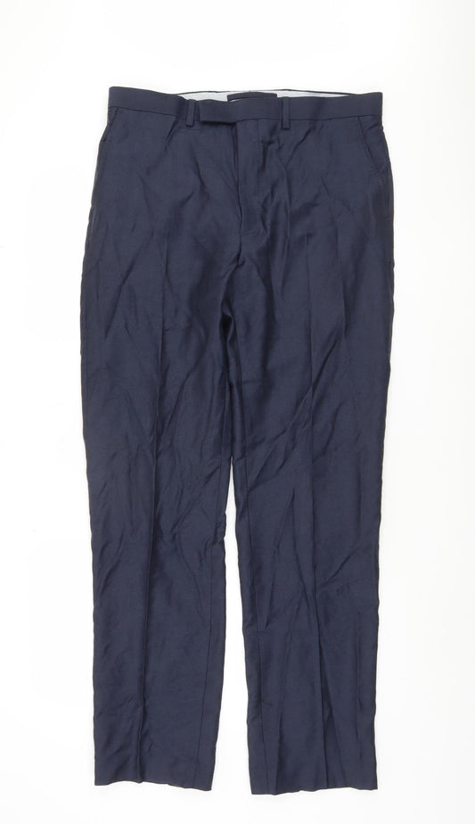 Marks and Spencer Men's Blue Regular Fit Wool Trousers