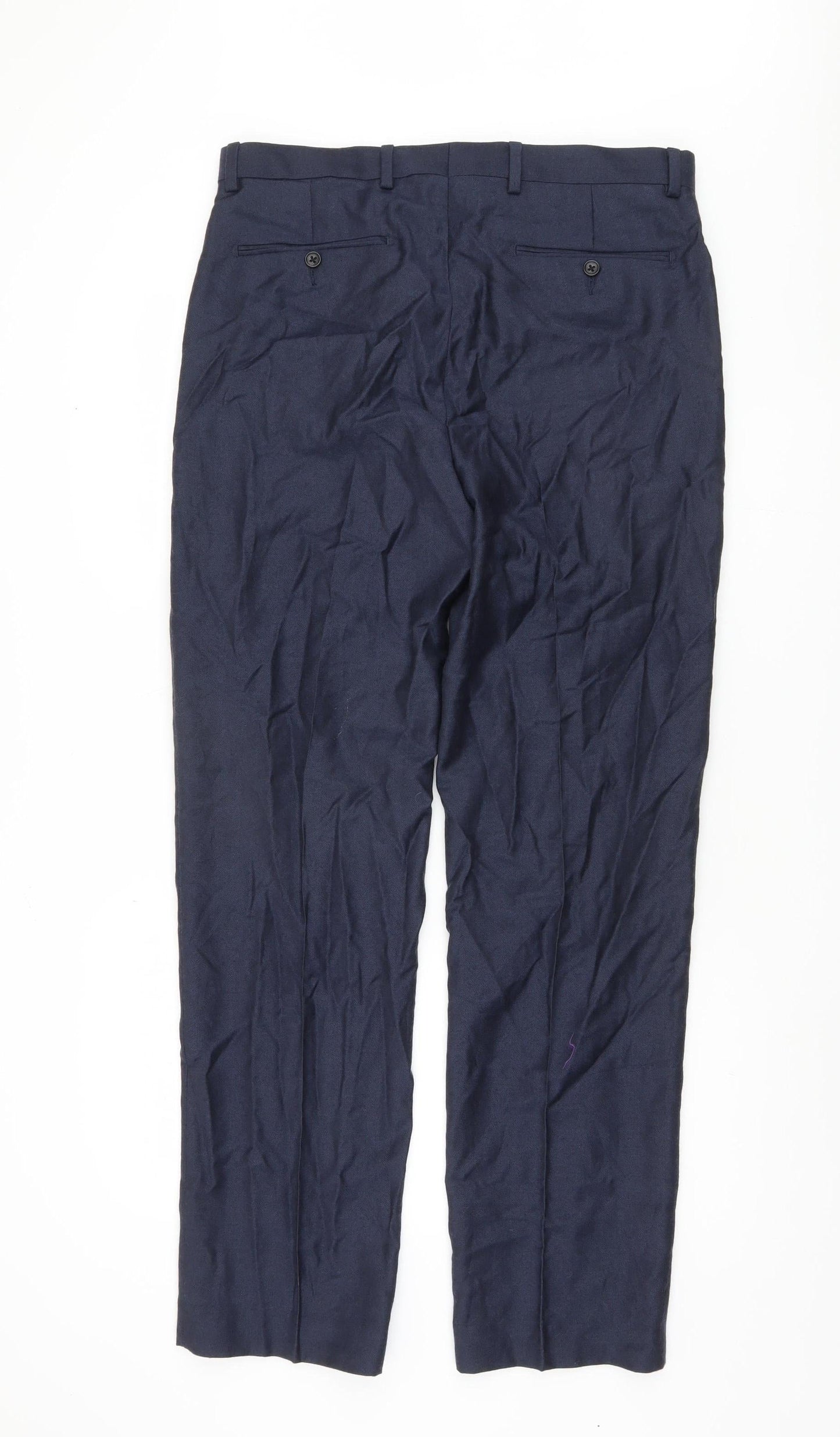 Marks and Spencer Men's Blue Regular Fit Wool Trousers