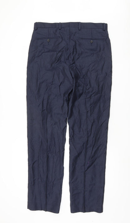 Marks and Spencer Men's Blue Regular Fit Wool Trousers
