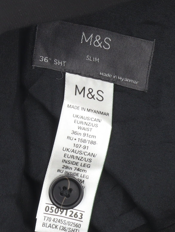 Marks and Spencer Black Slim Men's Trousers, Size 36