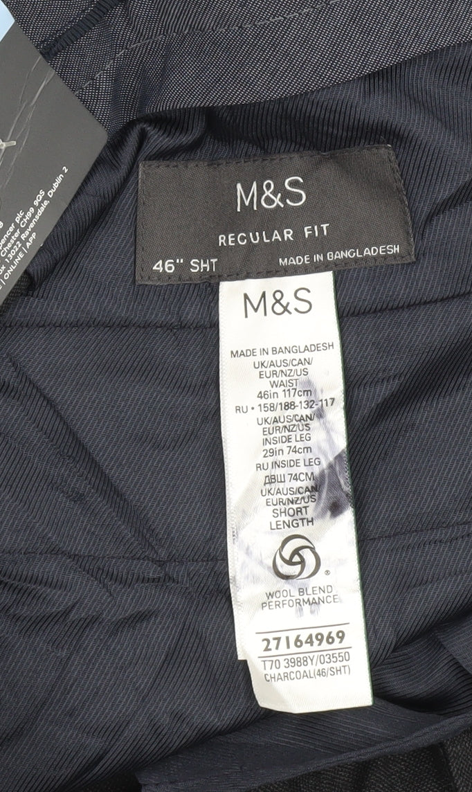 Marks and Spencer Men's Grey Trousers, Size 46, Regular Fit