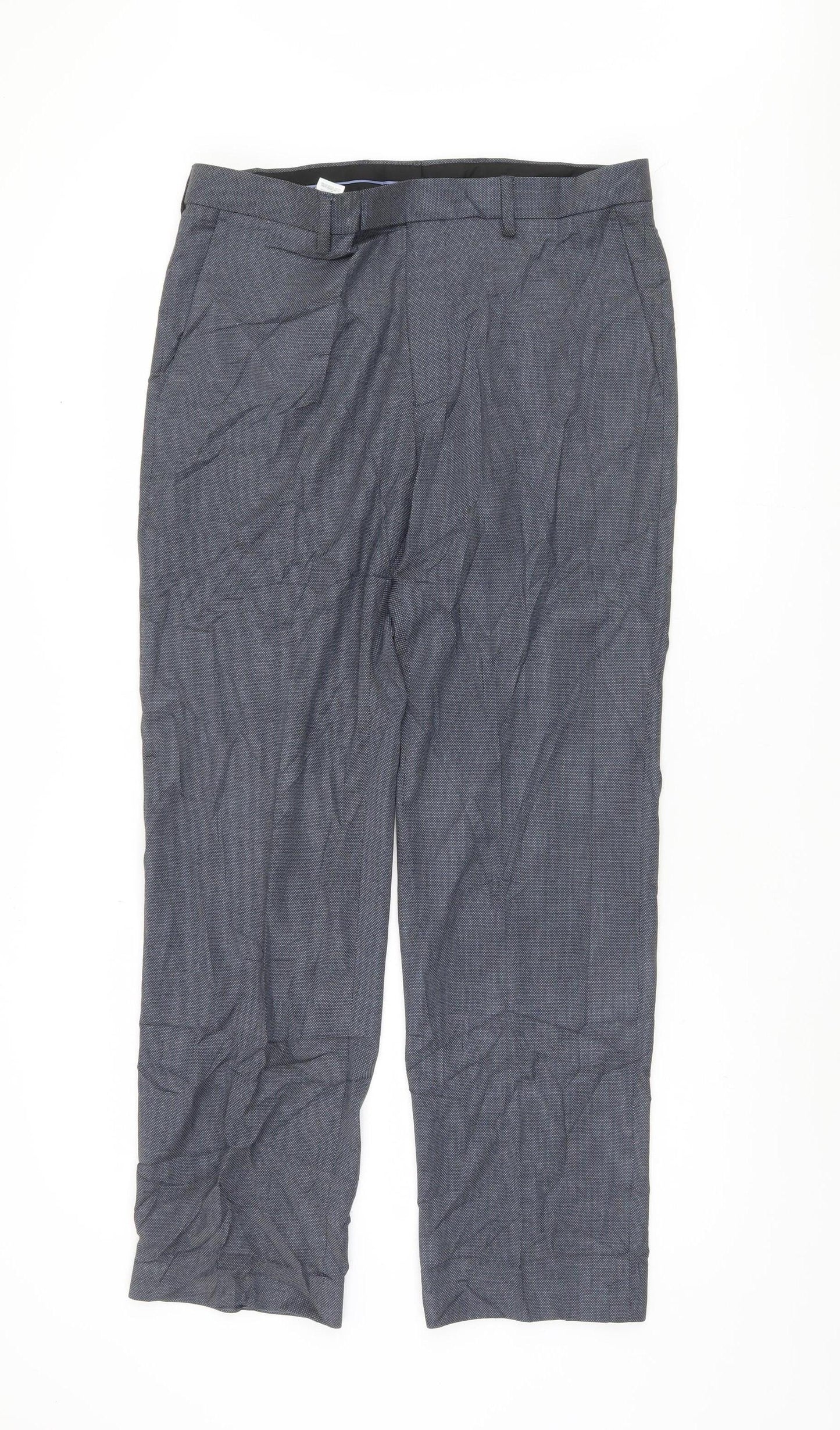 Marks and Spencer Men's Blue Regular Fit Trousers