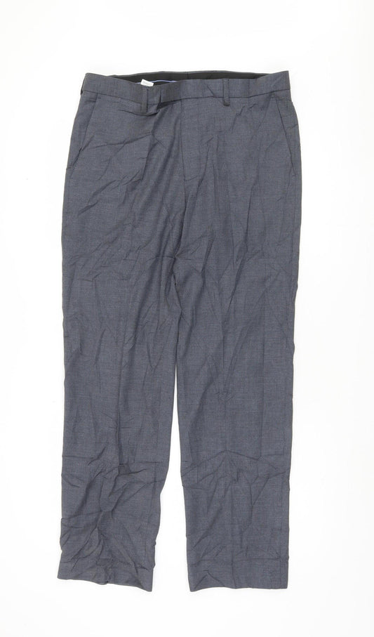 Marks and Spencer Men's Blue Regular Fit Trousers