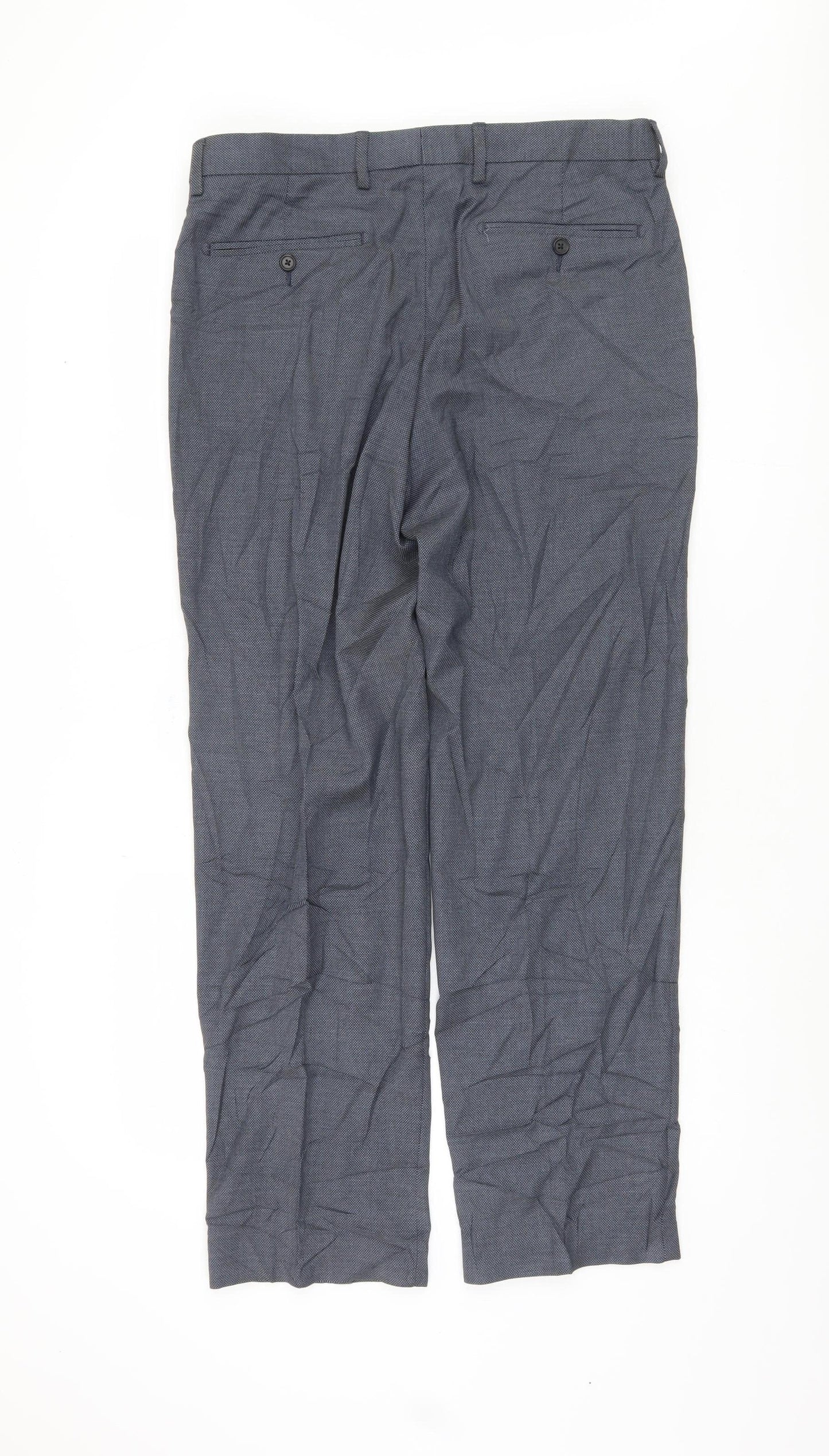 Marks and Spencer Men's Blue Regular Fit Trousers
