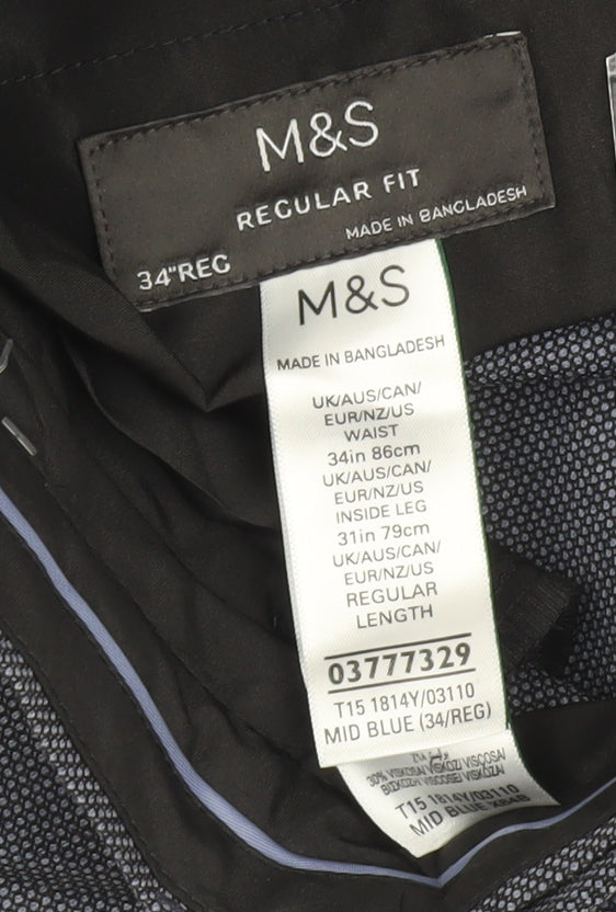 Marks and Spencer Men's Blue Regular Fit Trousers