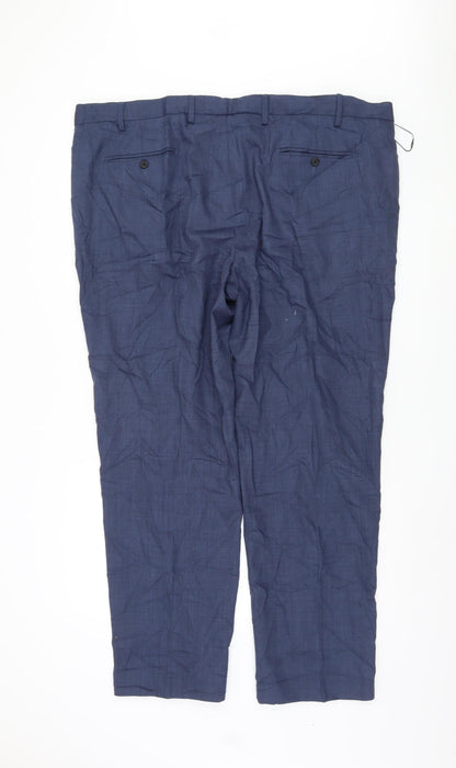 Marks and Spencer Men's Blue Regular Fit Trousers, Size 46