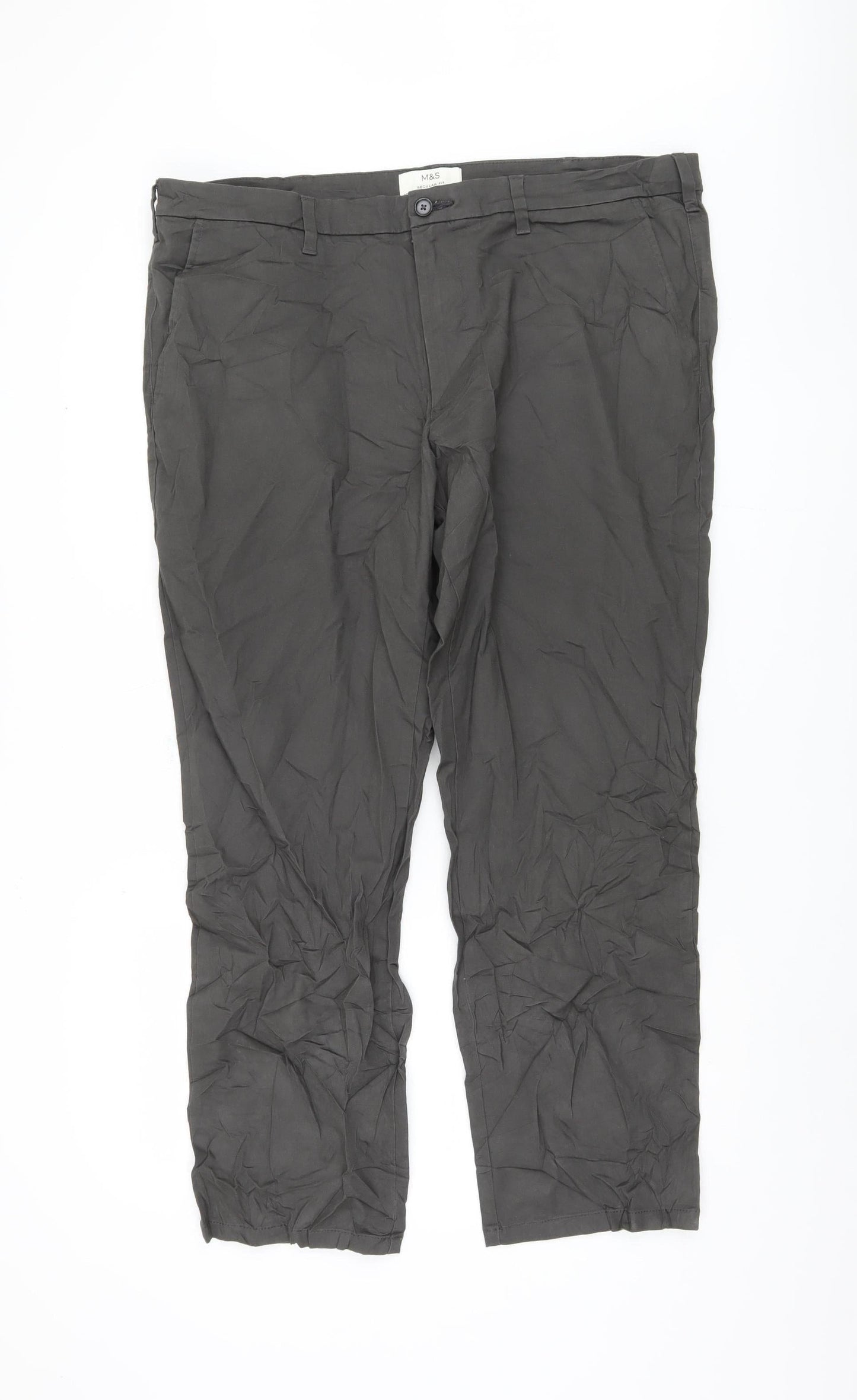 Marks and Spencer Men's Grey Regular Fit Trousers 40W
