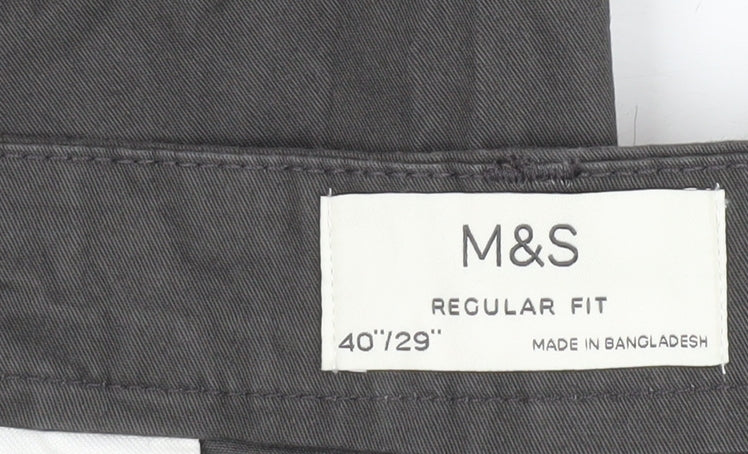 Marks and Spencer Men's Grey Regular Fit Trousers 40W