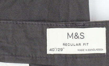 Marks and Spencer Men's Grey Regular Fit Trousers 40W