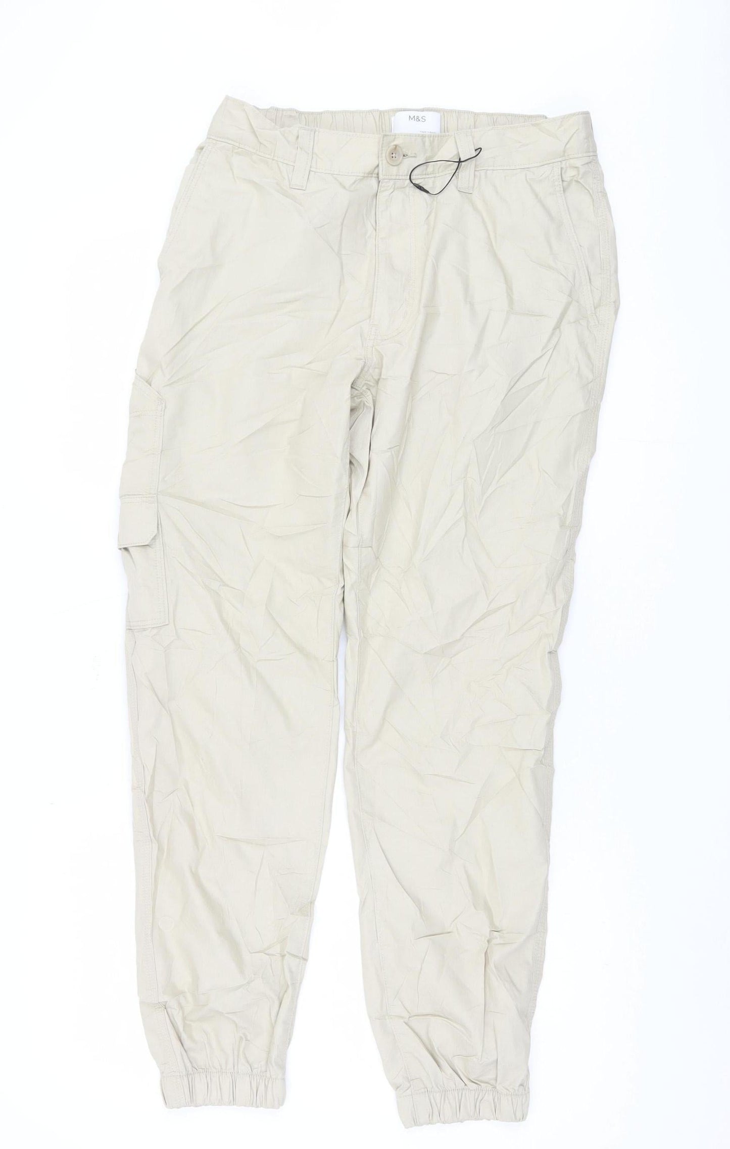 Marks and Spencer Men's Beige Cargo Trousers, Size S