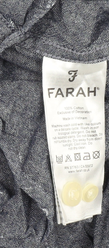 Farah Men's Grey Slim Fit Long Sleeve Button-Up Shirt
