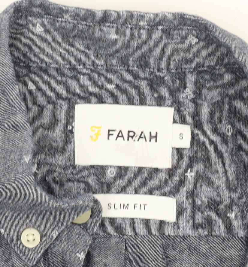 Farah Men's Grey Slim Fit Long Sleeve Button-Up Shirt