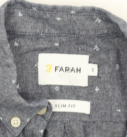 Farah Men's Grey Slim Fit Long Sleeve Button-Up Shirt