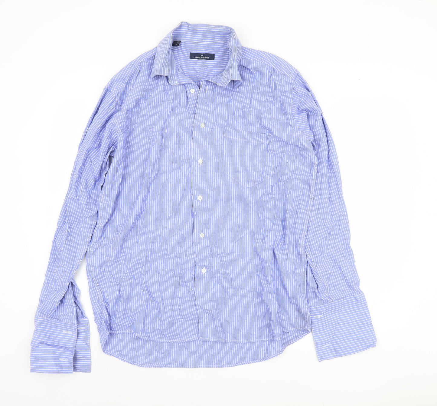 Daniel Hechter Men's Blue Striped Button-Up Shirt L