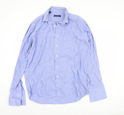 Daniel Hechter Men's Blue Striped Button-Up Shirt L