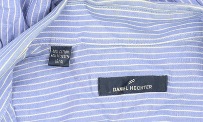 Daniel Hechter Men's Blue Striped Button-Up Shirt L