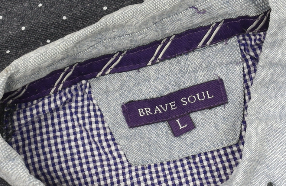 Brave Soul Men's Grey Polka Dot Polo L