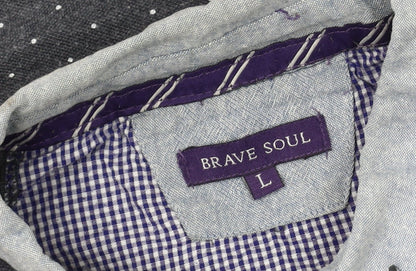 Brave Soul Men's Grey Polka Dot Polo L