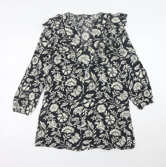 Zara Women's Black Floral Long Sleeve Dress