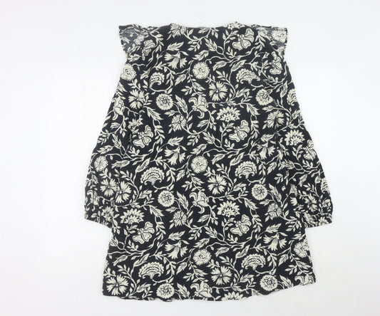 Zara Women's Black Floral Long Sleeve Dress