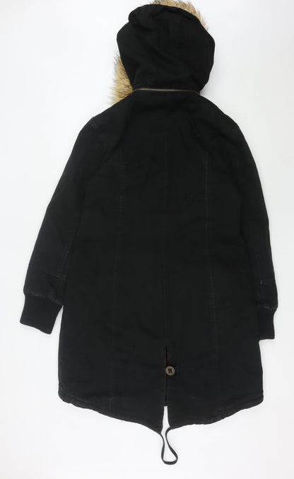 WAX Women's Black Size 10 Hooded Parka Coat