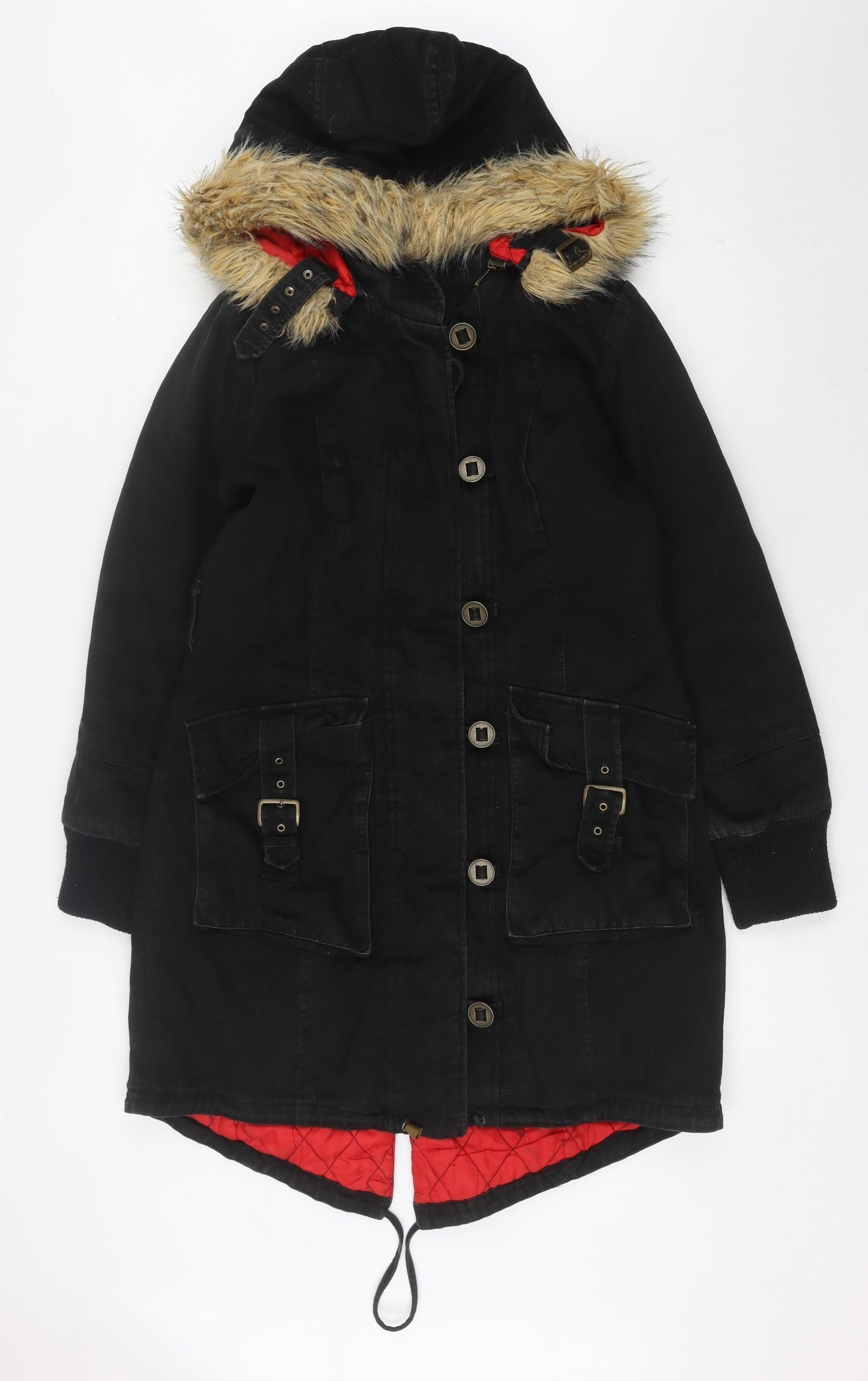 WAX Women's Black Size 10 Hooded Parka Coat