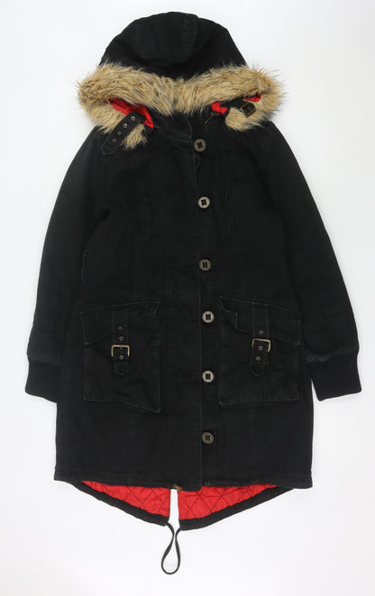 WAX Women's Black Size 10 Hooded Parka Coat