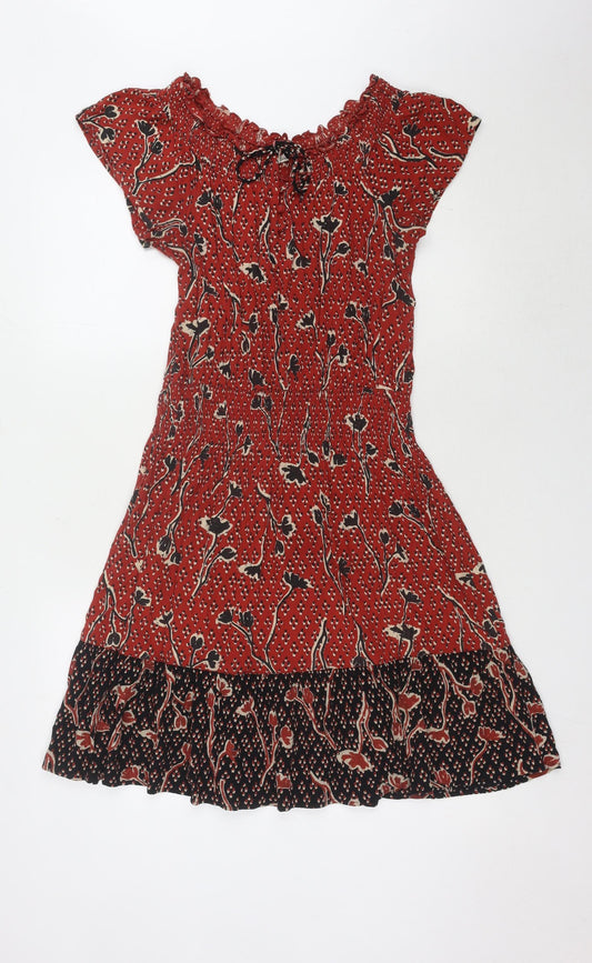 Fat Face Women's Red Floral A-Line Dress, Size 10