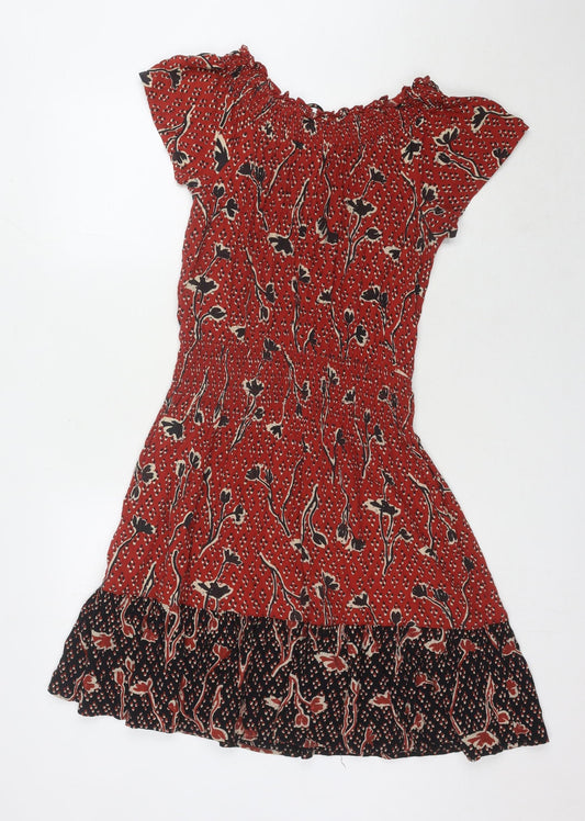 Fat Face Women's Red Floral A-Line Dress, Size 10