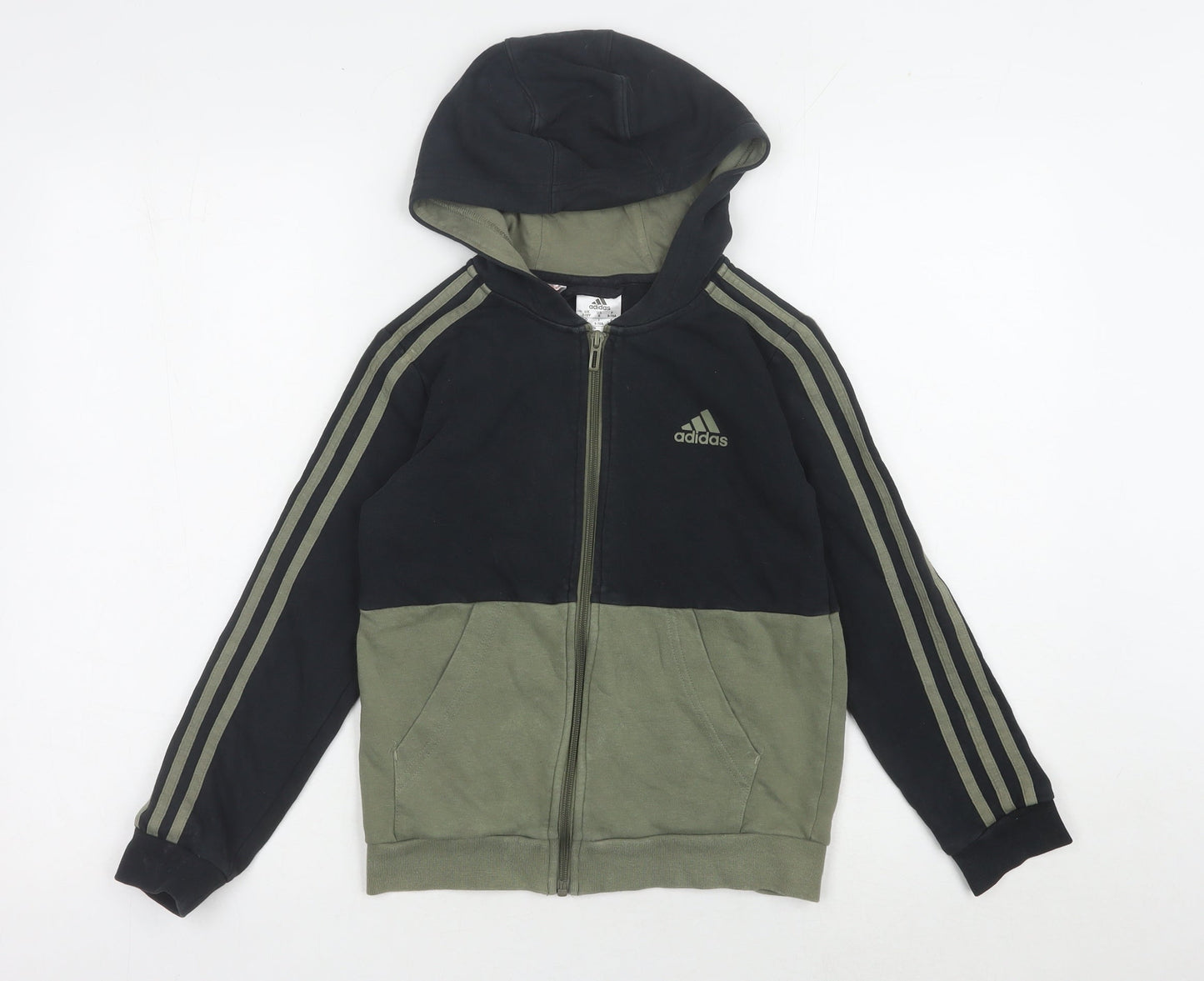 Adidas Boys Black Hoodie, 9-10 Years, Full Zip, Colourblock