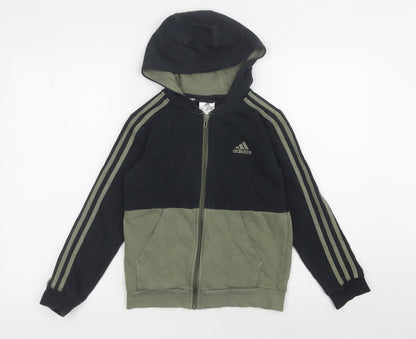 Adidas Boys Black Hoodie, 9-10 Years, Full Zip, Colourblock