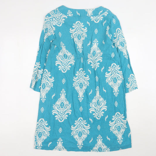 Epilogue Women Blue Dress Size 14 V-Neck Geometric