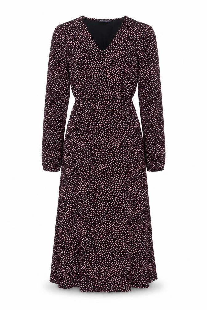 Marks and Spencer Women's Black Polka Dot Wrap Dress - Size 8