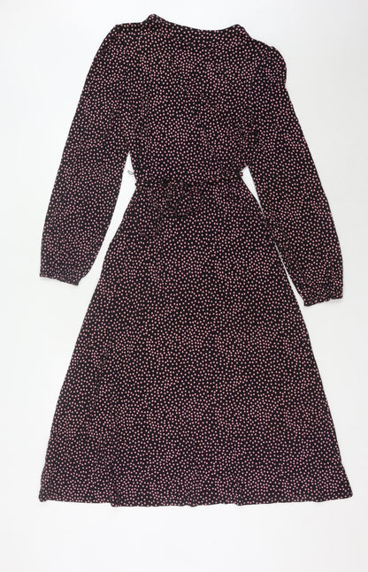 Marks and Spencer Women's Black Polka Dot Wrap Dress - Size 8