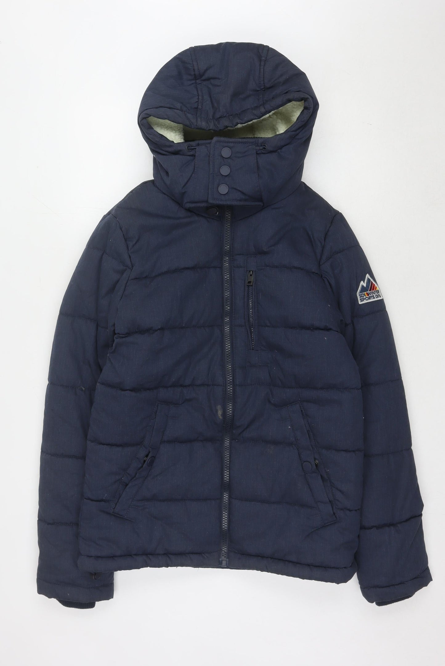 Super Women's Blue Puffer Jacket M Hooded Winter