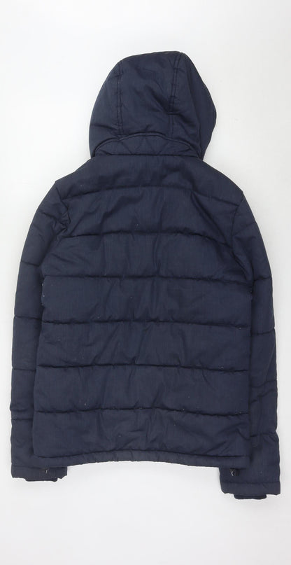 Super Women's Blue Puffer Jacket M Hooded Winter