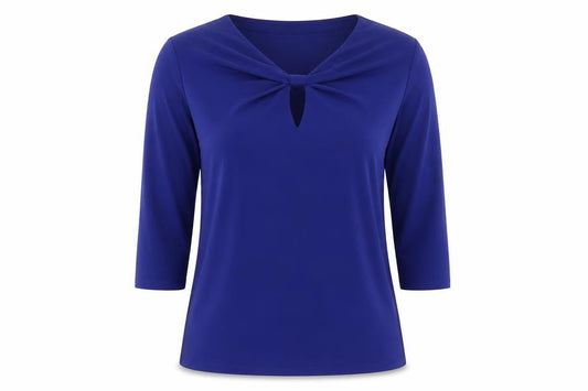 Front view of Tahari Women's Blue 3/4 Sleeve Top M
